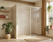 Душевая дверь Maybah Glass MGD-1840-5 2100x1950 двустворчатая раздвижная профиль Хром матовый стекло сатиновое