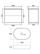Тумба с раковиной Orange Отто 100 Ot-100TuMDF+B08-600W подвесная цвет Белый глянцевый-6