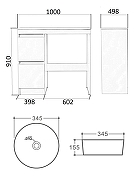 Тумба с раковиной Orange Система 100 STM-100TUW+B07-345W цвет Белый глянцевый-6