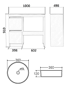Тумба с раковиной Orange Система 100 STM-100TUW+B09-360W цвет Белый глянцевый-1