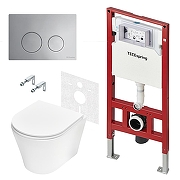 Унитаз с инсталляцией Tece Spring base K401111WCK цвет Белый с сиденьем Микролифт и клавишей смыва цвет Хром глянцевый