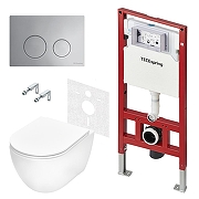 Унитаз с инсталляцией Tece Spring base K401111WCR цвет Белый с сиденьем Микролифт и клавишей смыва цвет Хром глянцевый