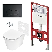Унитаз с инсталляцией Tece Spring base K401115WCK цвет Белый с сиденьем Микролифт и клавишей смыва цвет Черный матовый