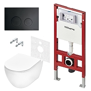 Унитаз с инсталляцией Tece Spring base K401115WCR цвет Белый с сиденьем Микролифт и клавишей смыва цвет Черный матовый