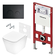 Унитаз с инсталляцией Tece Spring base K401115WCS цвет Белый с сиденьем Микролифт и клавишей смыва цвет Черный матовый