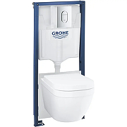 Унитаз с инсталляцией Grohe Euro Ceramic 36501000 цвет Альпийский белый с сиденьем Микролифт и клавишей смыва цвет Хром глянцевый
