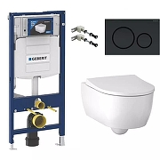 Унитаз с инсталляцией Geberit iCon 500.300.82.1 цвет Белый с сиденьем Микролифт и клавишей смыва цвет Черный матовый