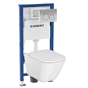 Унитаз с инсталляцией Geberit Delta 458.118.21.R2 цвет Белый с сиденьем Микролифт и клавишей смыва цвет Хром глянцевый
