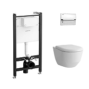 Унитаз с инсталляцией Laufen Pro Z.RU93.0.771.5 цвет Белый с сиденьем Микролифт и клавишей смыва цвет Хром глянцевый