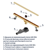 Душевой лоток RGW SDR-51Gb-80 76215180-06 с решеткой цвет Золото брашированное-7