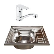 Кухонная мойка Mixline 60 L 538190 цвет Хром со смесителем Viko V-4110 Хром
