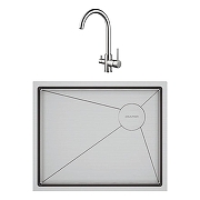 Кухонная мойка Paulmark Next-Skew 54 Uni PM885444-BS Брашированная сталь со смесителем Shevanik S128L цвет Сатин