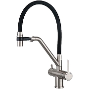 Кухонная мойка Paulmark Next-Skew 58 Uni PM885844-BS Брашированная сталь со смесителем Gappo G4398-85 Сатин Черный-2