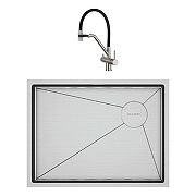 Кухонная мойка Paulmark Next-Skew 58 Uni PM885844-BS Брашированная сталь со смесителем Gappo G4398-85 Сатин Черный