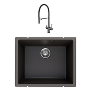 Кухонная мойка Ulgran Quartz Underground 500-09 Асфальт со смесителем Maretti Calabria CA31RGF11 Оружейная сталь
