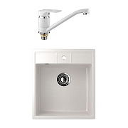 Кухонная мойка Ulgran Classic U-406-331 Белая со смесителем Frap F4928-12 Белый