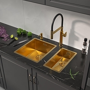 Кухонная мойка Reflexion Como 38 RX2038GD цвет Брашированное золото со смесителем Sancos Imola SC4010BG Золото брашированное Белый-12