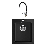 Кухонная мойка GranFest Practic GF-P505 Черная со смесителем Viko V-3224 Хром Черный