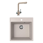 Кухонная мойка Ulgran Quartz Forte 505-10 Песок со смесителем Florentina Арес 333.19H.2123.107 Песочный