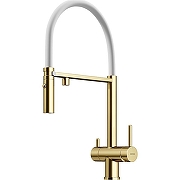 Кухонная мойка Paulmark Next-Skew 54 Uni PM885444-LG Светлое золото со смесителем Sancos Imola SC4010BG Золото брашированное Белый-3