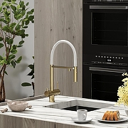 Кухонная мойка Paulmark Next-Skew 54 Uni PM885444-LG Светлое золото со смесителем Sancos Imola SC4010BG Золото брашированное Белый-4