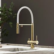 Кухонная мойка Paulmark Next-Skew 54 Uni PM885444-LG Светлое золото со смесителем Sancos Imola SC4010BG Золото брашированное Белый-5