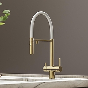 Кухонная мойка Paulmark Next-Skew 54 Uni PM885444-LG Светлое золото со смесителем Sancos Imola SC4010BG Золото брашированное Белый-6