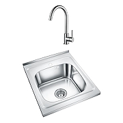 Кухонная мойка Emar Steel 50 T5060L цвет Глянец со смесителем Frap F40899 Нержавеющая сталь