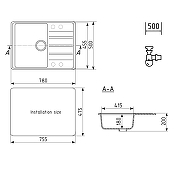 Кухонная мойка Ulgran Quartz Prima 780-03 Десерт со смесителем Frap F40899 Нержавеющая сталь-12