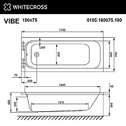Акриловая ванна Whitecross Vibe 180x75 0105.180075.100 без гидромассажа, с ножками NWT-50-7