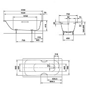 Стальная ванна Kaldewei Saniform Plus 373-1 170x75 112600010001 без покрытия, с ножками 581470000000-11