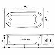 Акриловая ванна Triton Дина 170x75 Щ0000050444 без гидромассажа, с ножками Щ0000029976-9