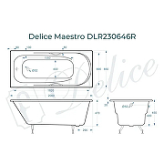 Чугунная ванна Delice Maestro 200х85 DLR230646R цвет Белый с отверстиями под ручки без антискользящего покрытия, с ножками DLR000002-2