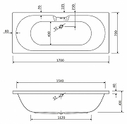 Акриловая ванна Cezares Calisto 170x70 CALISTO-170-70-45-W37 без гидромассажа, с ножками LEG-KIT-150-2