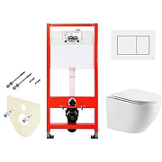 Унитаз с инсталляцией WellWant Aura WWU01121WK + Tece Base 9400413 с сиденьем Микролифт и Белой клавишей смыва