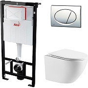 Унитаз с инсталляцией WellWant Aura WWU01121WK + Alcaplast Sadromodul AM101/1120-3:1 RU M71-0001 с сиденьем Микролифт и клавишей смыва Хром