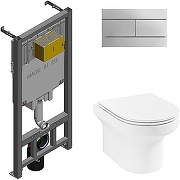 Унитаз с инсталляцией Jacob Delafon Elite EDX114RU-00 + Jacob Delafon E29025-NF+E4316-CP с сиденьем Микролифт и клавишей смыва Хром