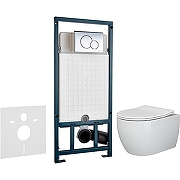 Унитаз с инсталляцией Ceramicanova Play CN3001 + WeltWasser WW Marberg 507 10000005949+10000005952 с сиденьем Микролифт с клавишей смыва Хром глянцевый