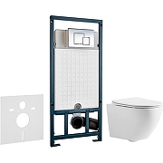 Унитаз с инсталляцией CeramaLux 2197 + WeltWasser WW Marberg 507 10000005949+10000005953 с сиденьем Микролифт с клавишей смыва Хром глянцевый