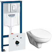 Унитаз с инсталляцией Roca Mateo 346200000+ZRU9302815 + Grohe Rapid SL 38775001 с сиденьем и клавишей смыва Хром