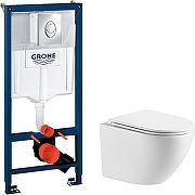 Унитаз с инсталляцией WellWant Aura WWU01121WK + Grohe Rapid SL 38721001 с сиденьем Микролифт и клавишей смыва Хром
