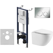 Унитаз с инсталляцией WellWant Aura WWU01121WK + AM.PM PrimeFit I012709.0151 с сиденьем Микролифт и клавишей смыва Хром глянцевый