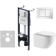 Унитаз с инсталляцией WellWant Aura WWU01121WK + AM.PM PrimeFit I012709.0201 с сиденьем Микролифт и Белой глянцевой клавишей смыва