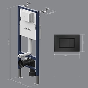 Унитаз с инсталляцией WellWant Aura WWU01121WK + AM.PM PrimeFit I012709.0238 с сиденьем Микролифт и Черной матовой клавишей смыва-15
