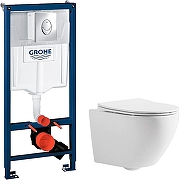Унитаз с инсталляцией CeramaLux 2197 + Grohe Rapid SL 38721001 с сиденьем Микролифт и клавишей смыва Хром