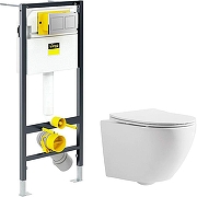 Унитаз с инсталляцией CeramaLux 2197 + Viega Prevista Dry 8524.14 792596 с сиденьем Микролифт и клавишей смыва Хром