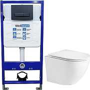 Унитаз с инсталляцией WeltWasser Merzbach 043 GL-WT 10000009939 + WellWant Standart 50 WWISI111BB с сиденьем Микролифт и Черной матовой клавишей смыва