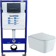 Унитаз с инсталляцией Aquatek Либра New AQ1148N-00 + WellWant Standart 50 WWISI111BB с сиденьем Микролифт и Черной матовой клавишей смыва
