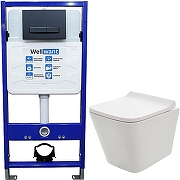Унитаз с инсталляцией AQUAme AQM2004 + WellWant Standart 50 WWISI111BB с сиденьем Микролифт и Черной матовой клавишей смыва