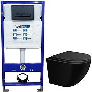 Унитаз с инсталляцией WellWant Aura WWU01122B + WellWant Standart 50 WWISI111BB с сиденьем Микролифт и Черной матовой клавишей смыва